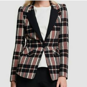 1. State plaid red black white fitted blazer suit jacket tuxedo